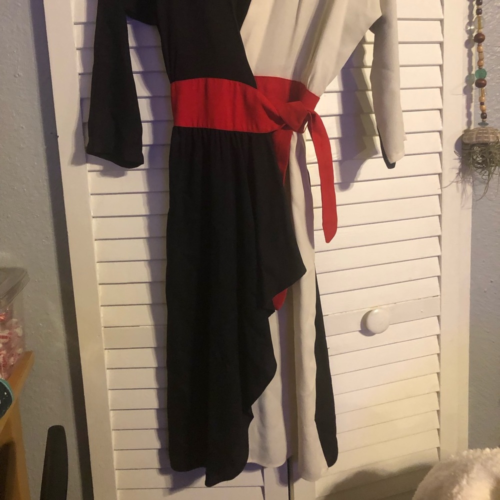 Vintage Black and White Red Wrap Dress - Picture 2 of 5